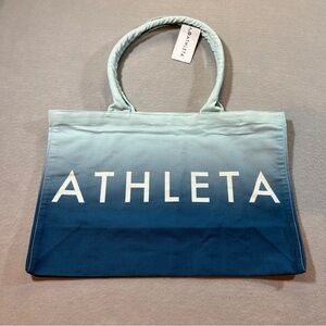 Athleta Large Canvas Tote Gym Beach Shopping Open Bag Blue Ombre NWT